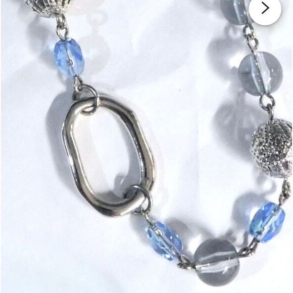 Lia Sophia Airess necklace, Silvertone chain blue crystals clear beads women’s - Picture 4 of 4